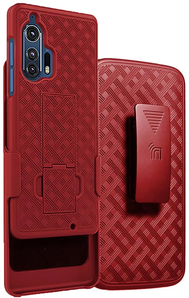 Nakedcellphone Nakedcellphone Red Kickstand Case + Belt Clip Holster for Motorola Edge+ (2020, XT2061) — product photo