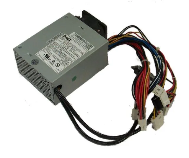 Silver rectangular internal power supply unit with rear ventilation grille and side label