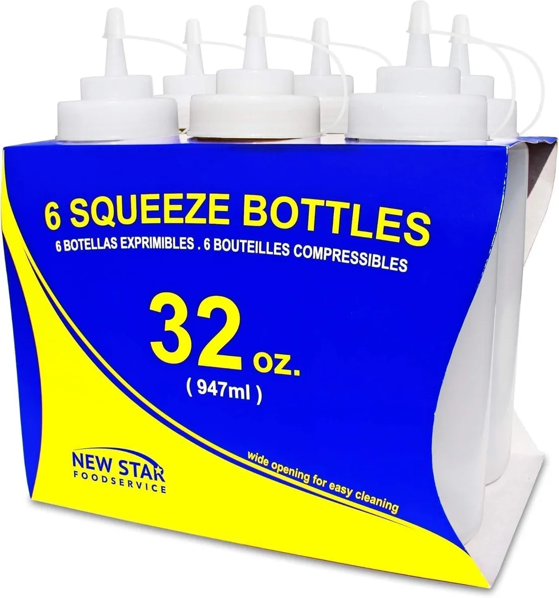  Metra 32 oz Clear Squeeze Bottle Wide Mouth Pack of 6 — product photo