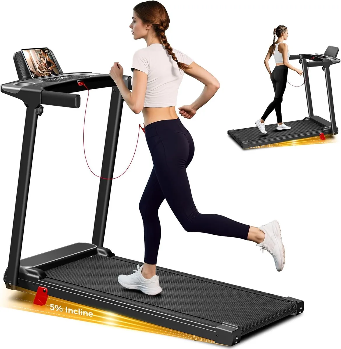 Foldable treadmill with handlebar and LED display