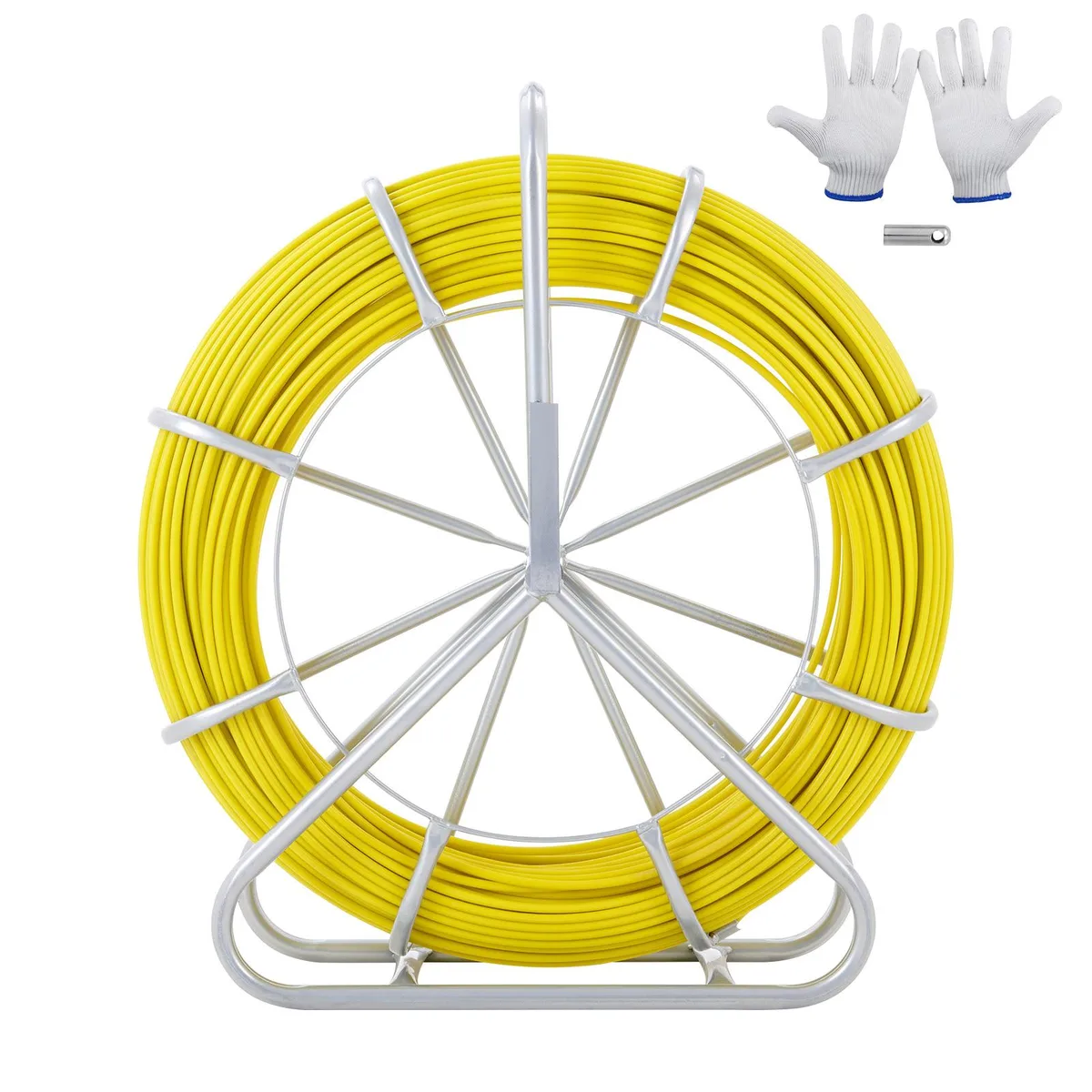 VEVOR VEVOR Fish Tape Fiberglass 600 ft 5/16 in Duct Rodder with Steel Reel Stand 3 Pulling Heads Non-Conductive — product photo