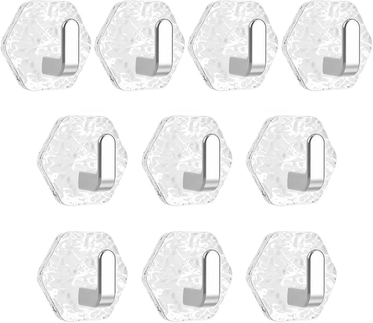 Ten silver hexagonal hooks with water ripple finish