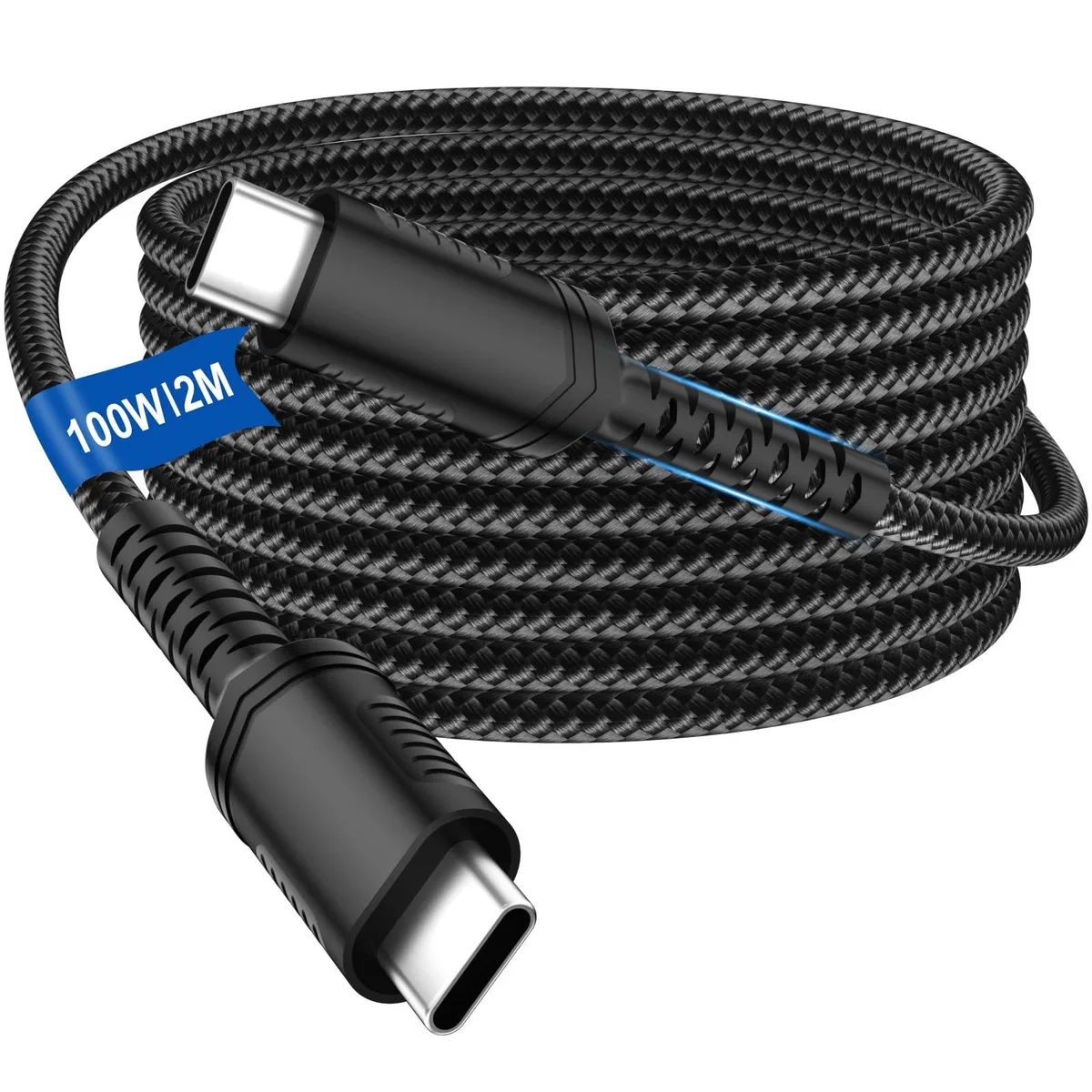 Orange braided USB-C to USB-C cable, 6.6 ft, reinforced connectors