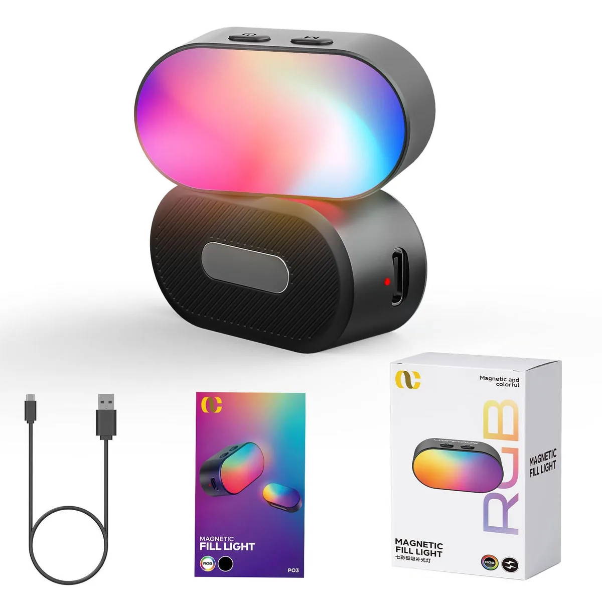  AOCHUAN ACGL-P03 Magnetic RGB LED Fill Light 7 Colors 3 Brightness 180 Mins — product photo