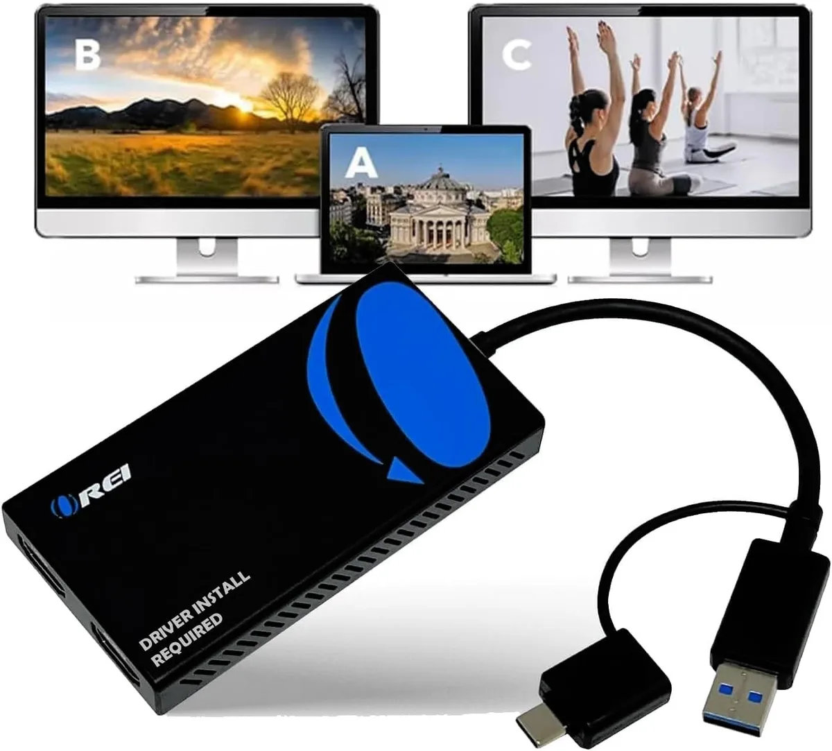 FLEANE FLEANE HDMI Adapter USB-A USB-C thunderbolt 2.0 4K@30Hz — product photo