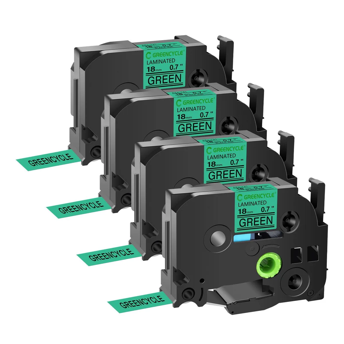 GREENCYCLE GREENCYCLE TZe-741 18mm 26.2ft Black on Green labelmaker tape 4-pack — product photo