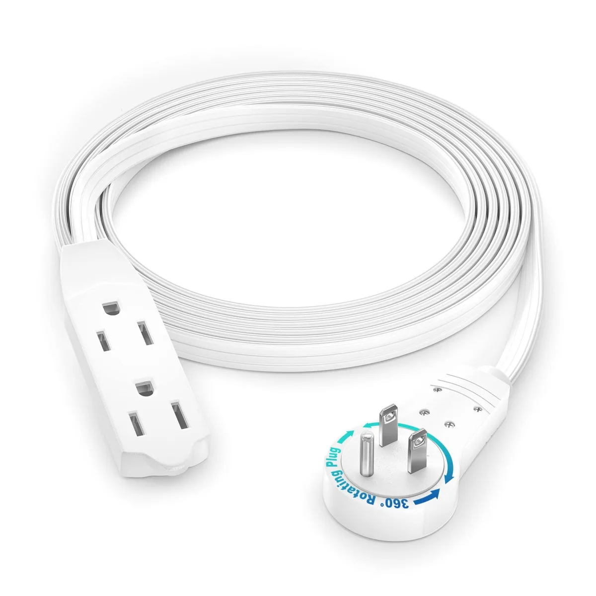  Maximm 5F 360° Rotating Flat Plug Extension Cord 12 Inch 14AWG 15A 125V 1875W White — product photo