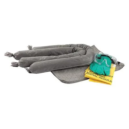 White bag spill kit, 18 by 15 by 4-1/2 inches, contains pads socks granules gloves disposal bag