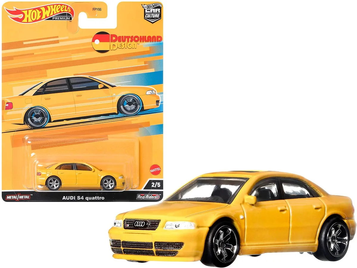 Hot Wheels Hot Wheels Audi S4 Quattro Sunroof Yellow Deutschland Design Diecast 2.75 inches — product photo