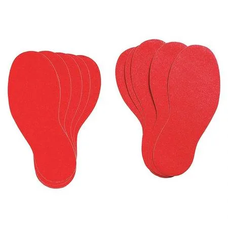 Ten red vinyl floor marking footprints in a pack