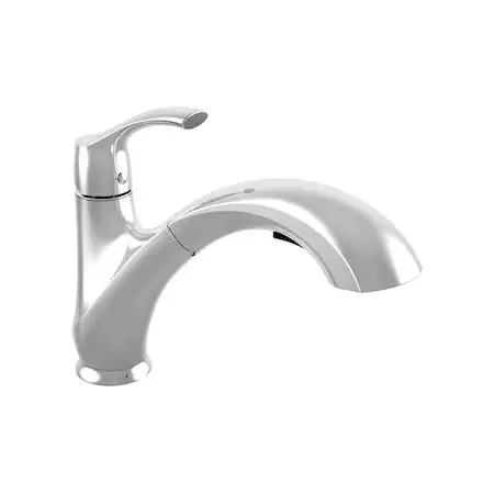 Polished chrome single-handle pull-out kitchen faucet with matching deck plate