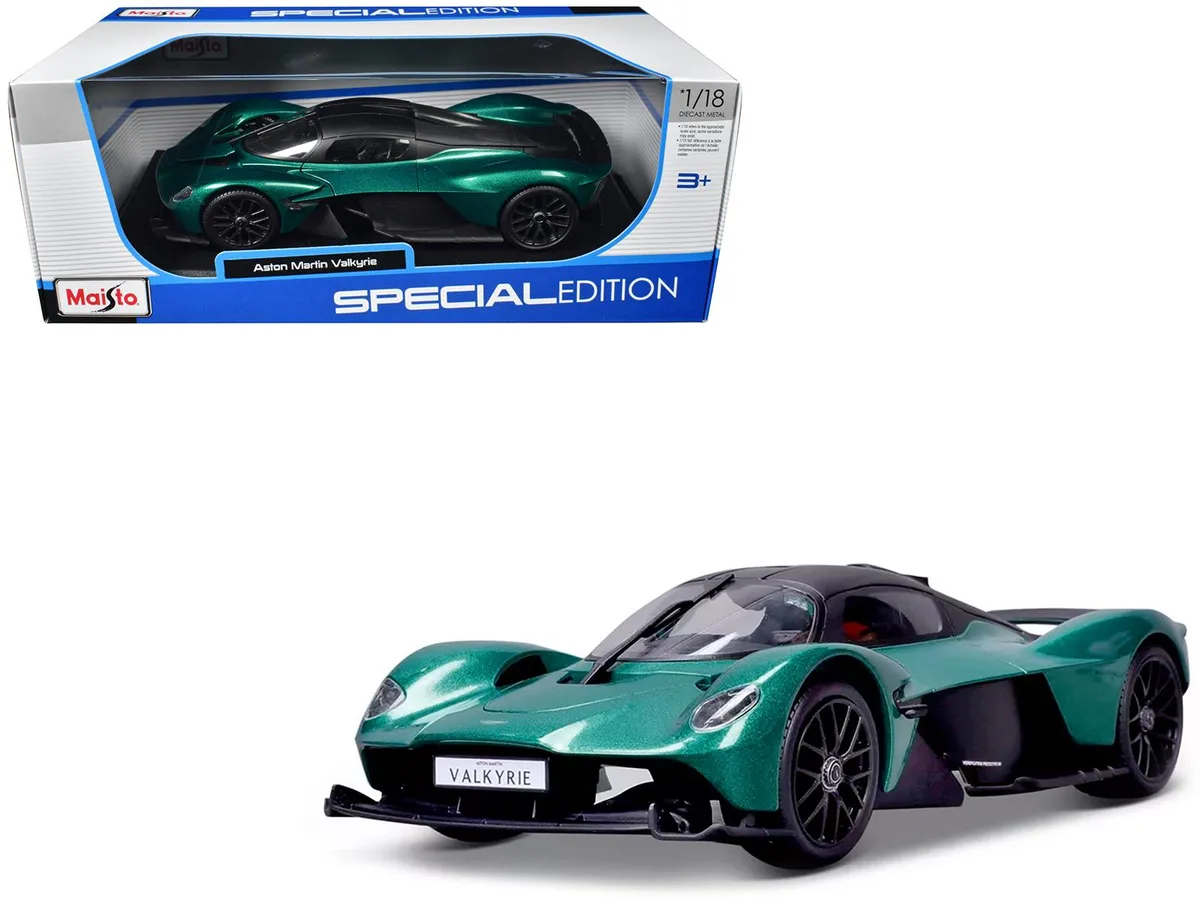 Maisto Maisto Aston Martin Valkyrie Green Metallic Matt Black Top Special Edition 1/18 Diecast Hobby Collectible — product photo
