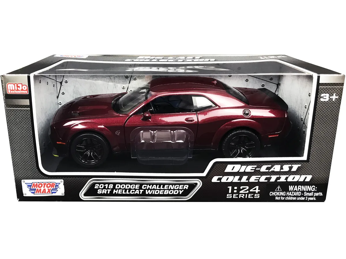 MOTORMAX MOTORMAX 2018 Dodge Challenger SRT Hellcat Widebody Burgundy Metallic 1/24 Diecast hobby collectible — product photo