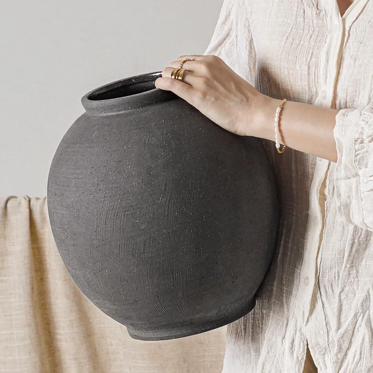  Avery Ceramic Vase 10.8 Inch Sandstone Dark Grey — product photo