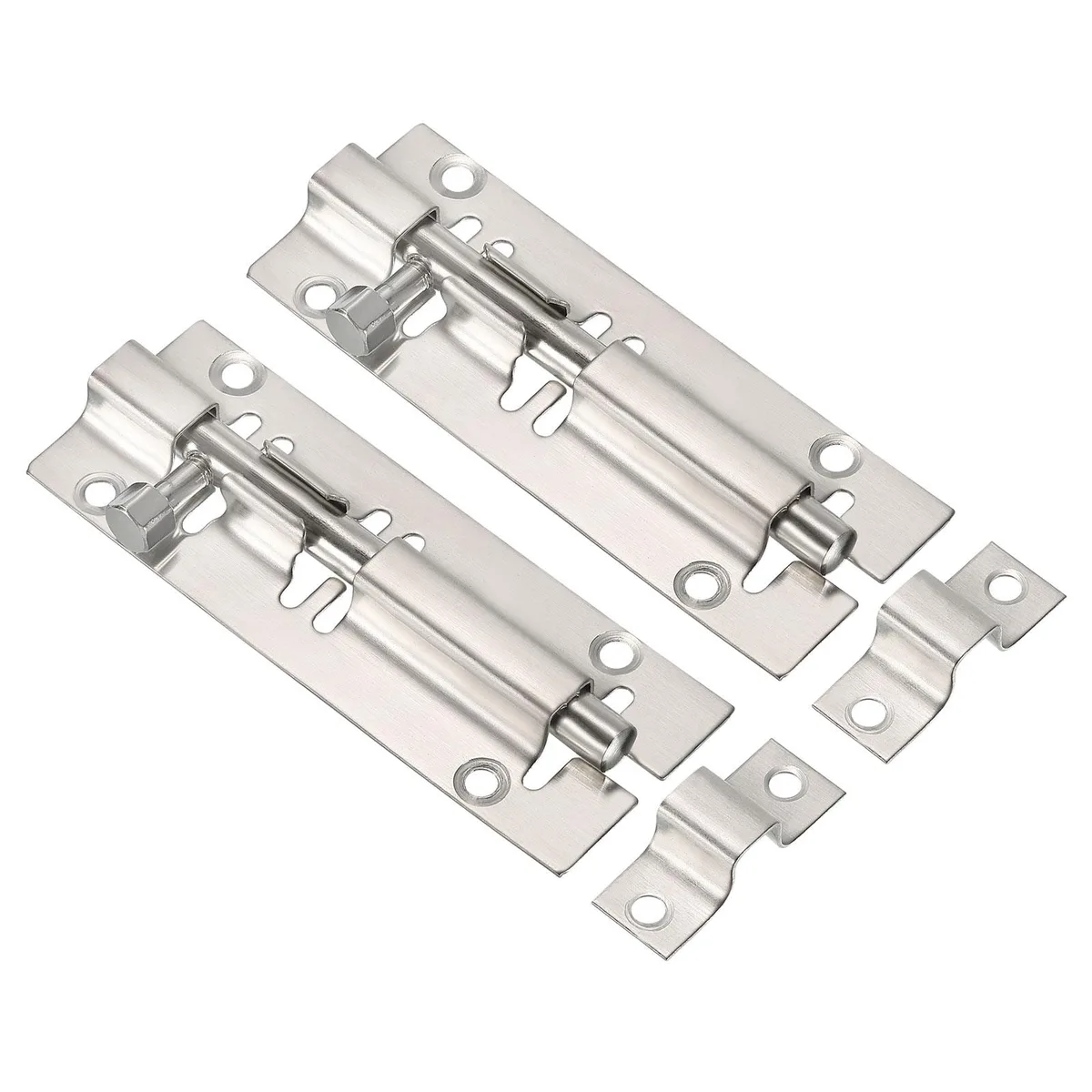 Two stainless steel barrel bolt latches, silver finish, 97 by 35 mm each