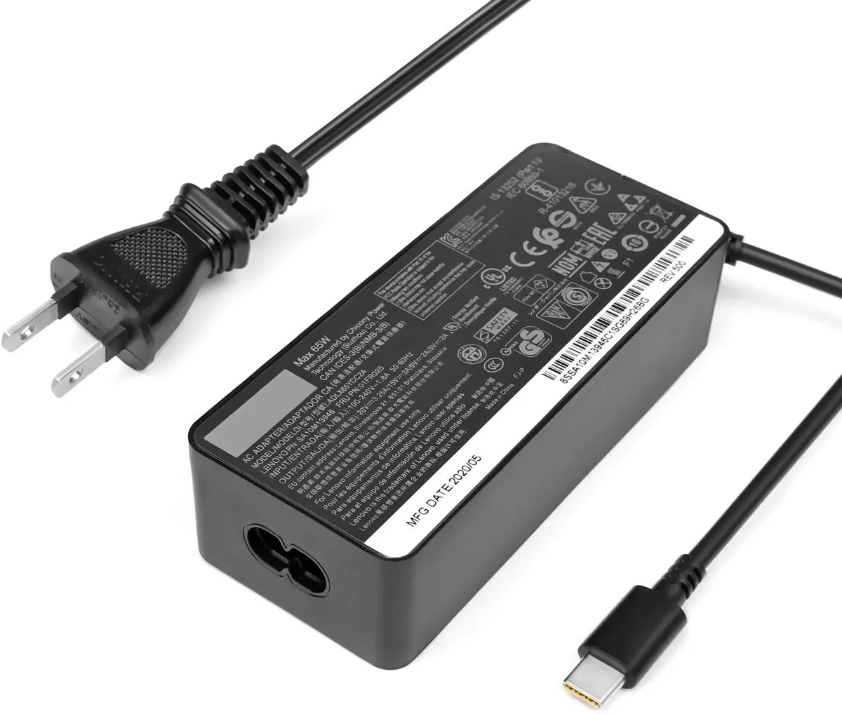 Compact black USB-C wall charger with folding two-prong plug
