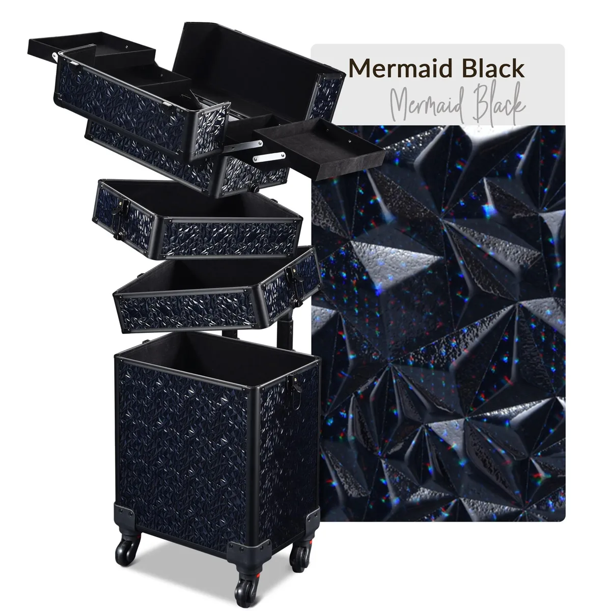 Yescom USA, Inc. Yescom USA, Inc. 4-in-1 Rolling Makeup Train Case Cosmetic Organizer Luggage Mermaid Black — product photo