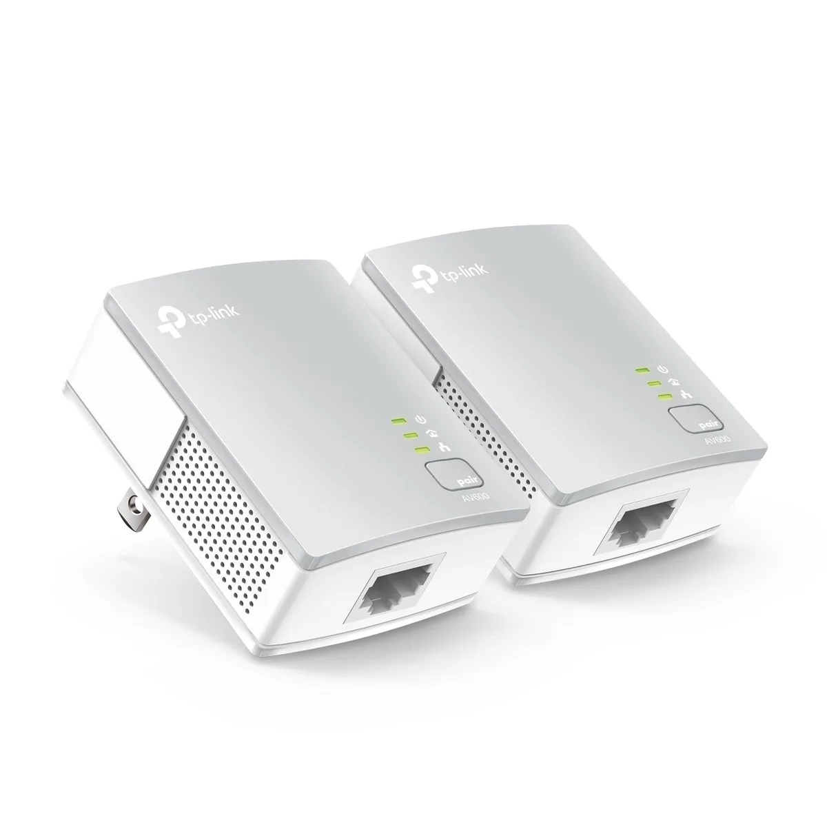 Two compact white powerline adapters with Gigabit Ethernet ports