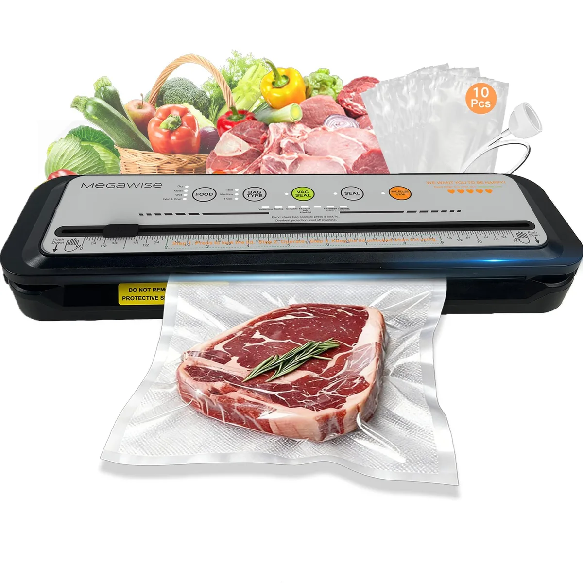  MEGAWISE VS6621 Vacuum Sealer 80kpa 120W Gray — product photo