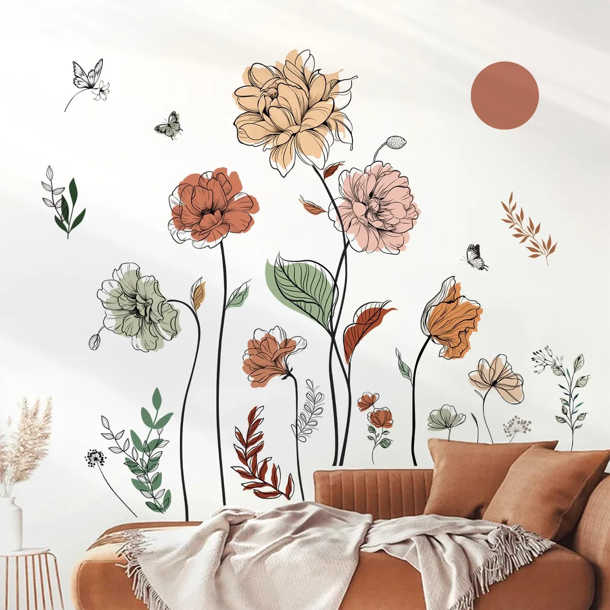 Two vinyl sheets of boho floral wall decals in multicolour finish, each 30 by 90 cm