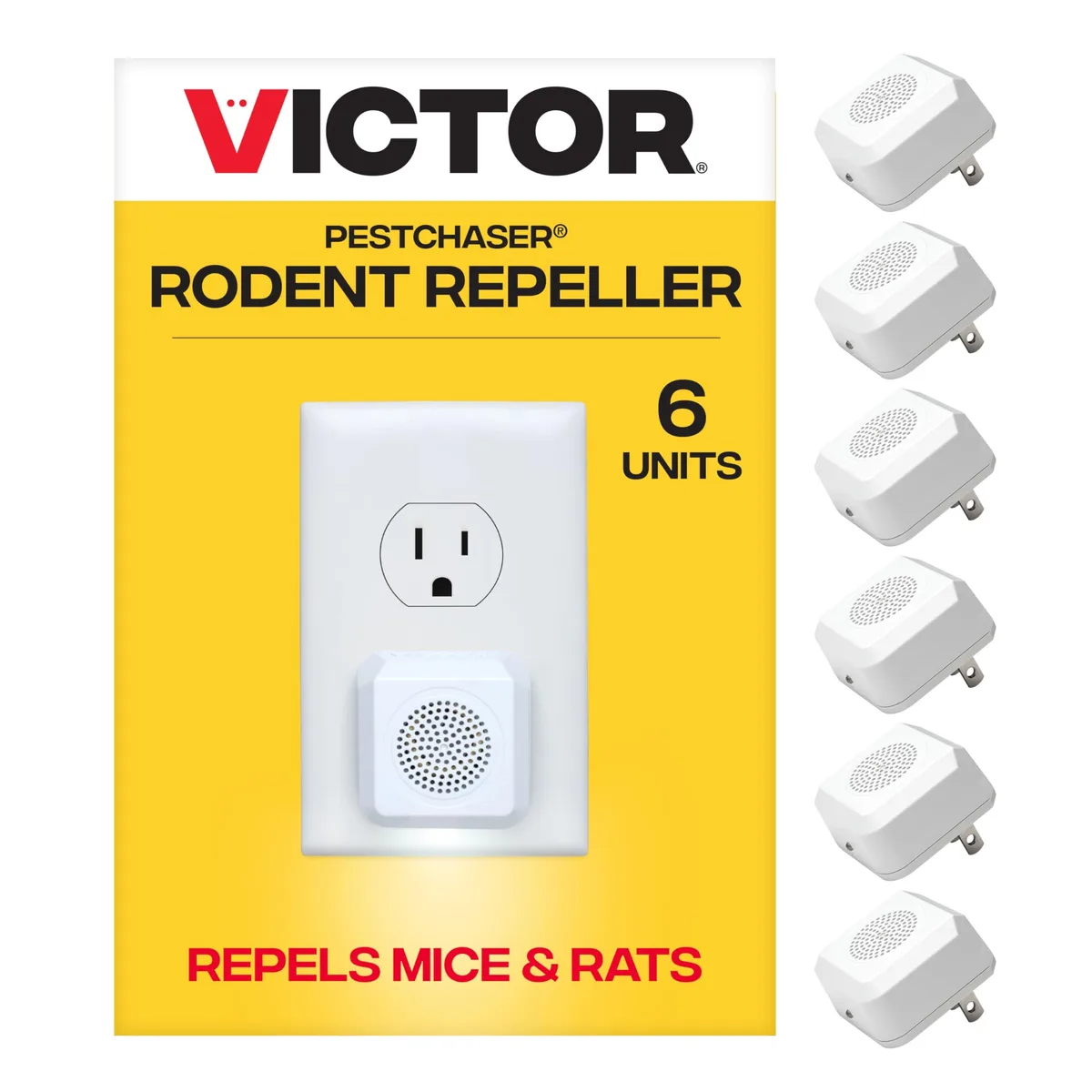Six white plug-in ultrasonic pest repellers with nightlights
