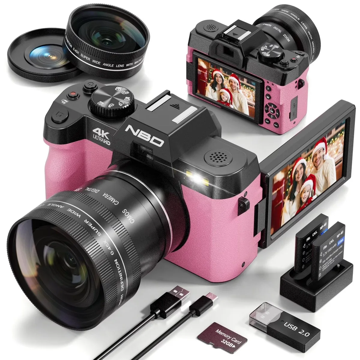 G-Anica G-Anica 4K 48MP Shoot Camera 16X Zoom 3" 180° Flip WiFi pink — product photo