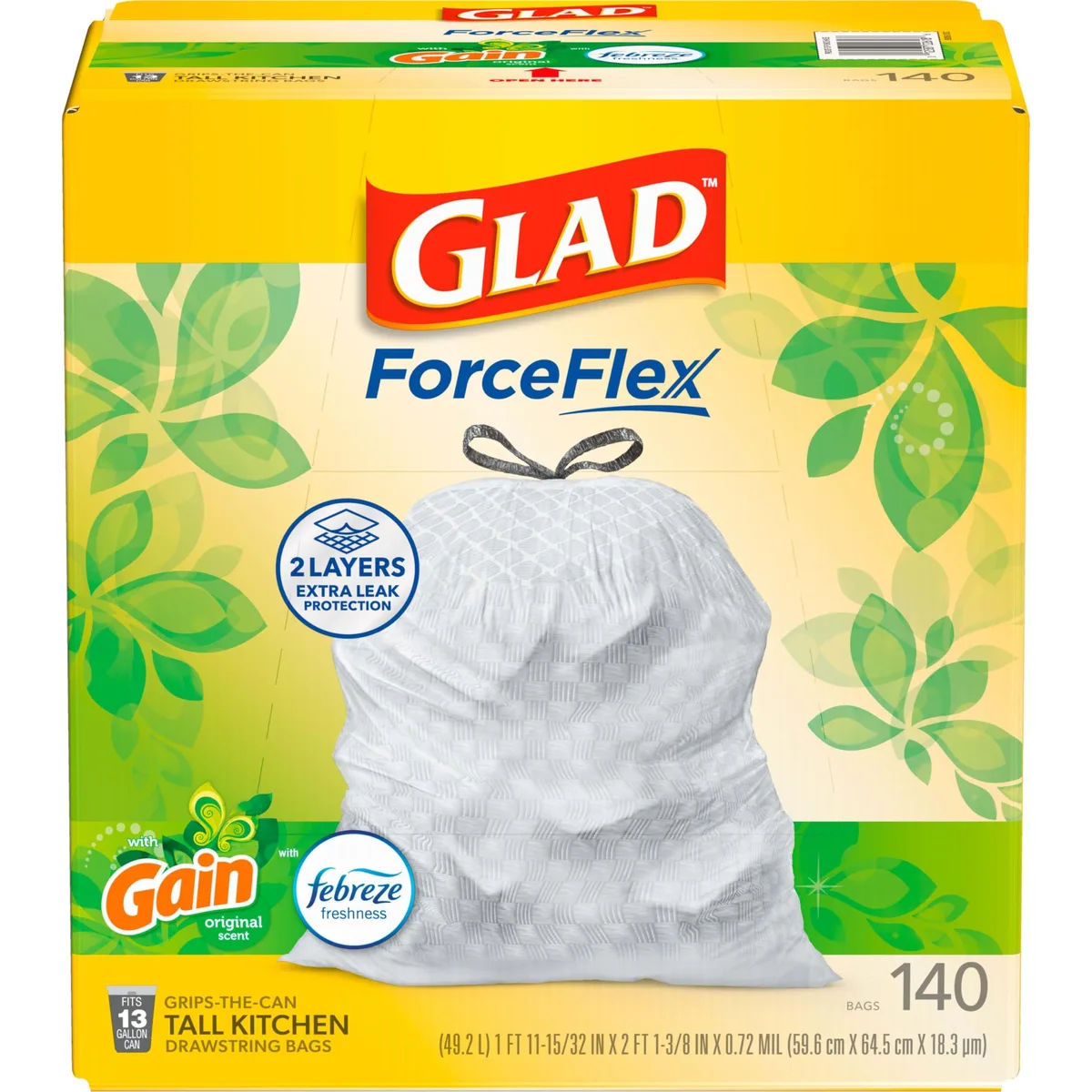  Baldwin ForceFlex Tall Kitchen Trash Bags 13 Gallon Gain Original 140 Count — product photo