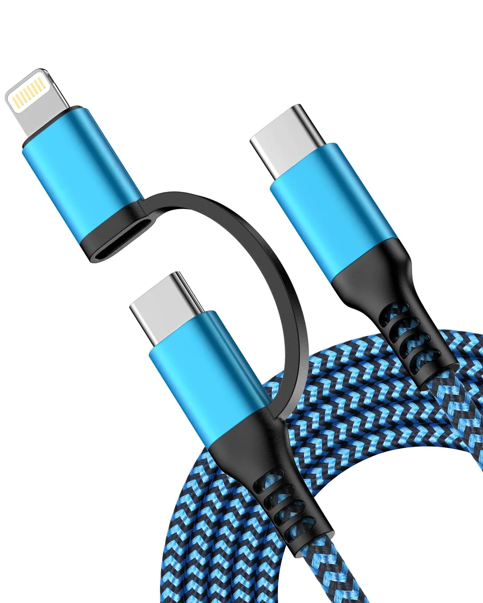  Haoano 2-in-1 USB-C to Lightning &amp; USB-C Cable 6ft Blue 5V 3A 480Mbps — product photo