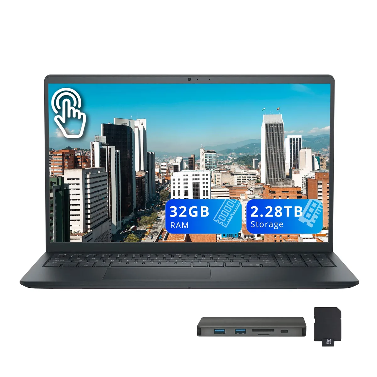 DELL DELL 15.6" FHD Touchscreen Business Laptop i7-1355U 32GB 2TB + 288GB Docking Station Set Black — product photo