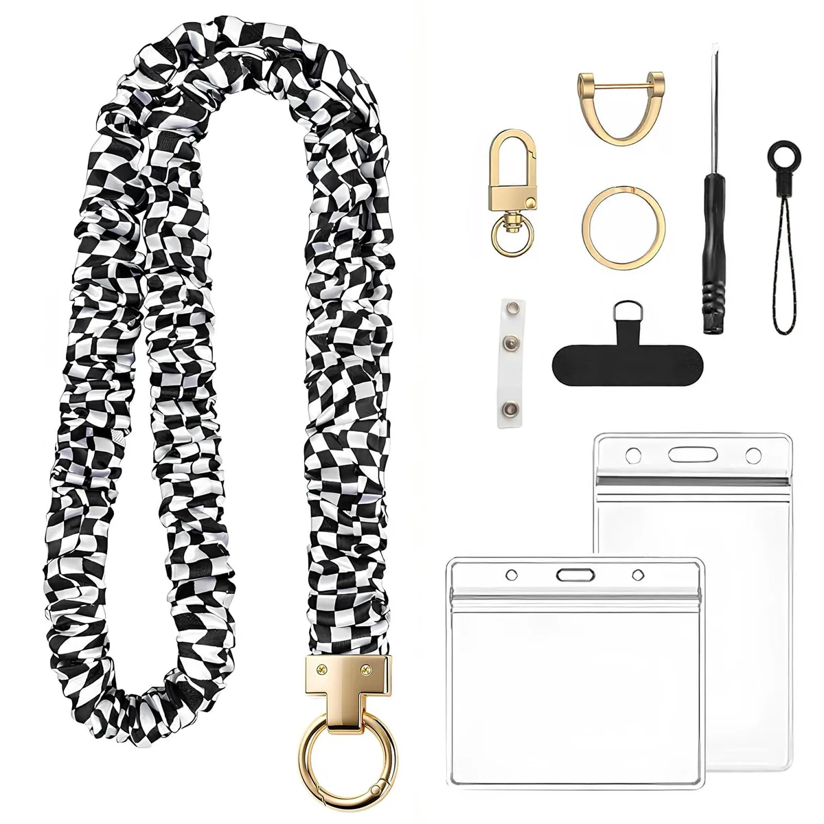 Jonfolk Stretchy Scrunchie Lanyard 18" Black Grid Style — product photo