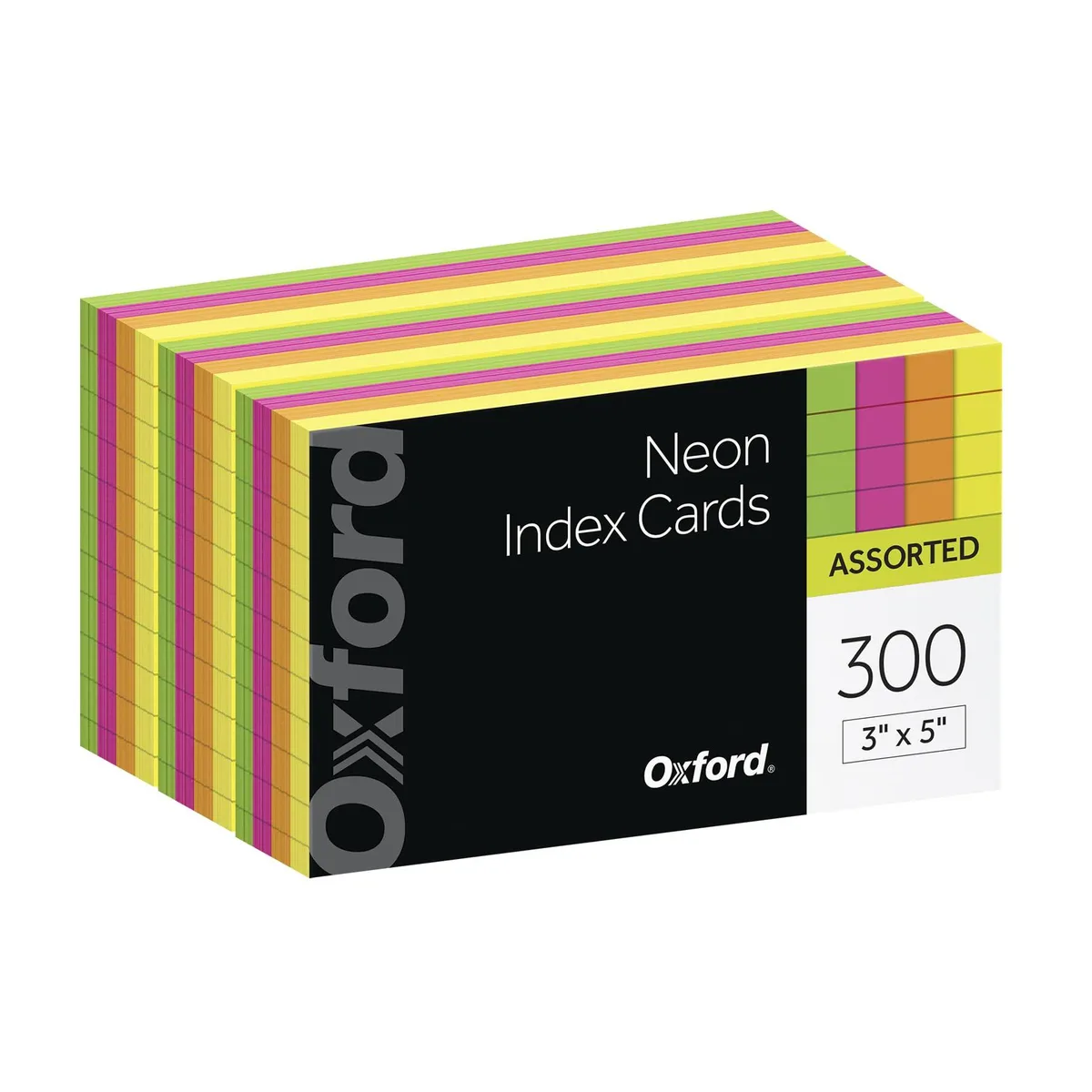 A roll of 300 neon ruled index cards 5 in x 2.25 in x 3 in