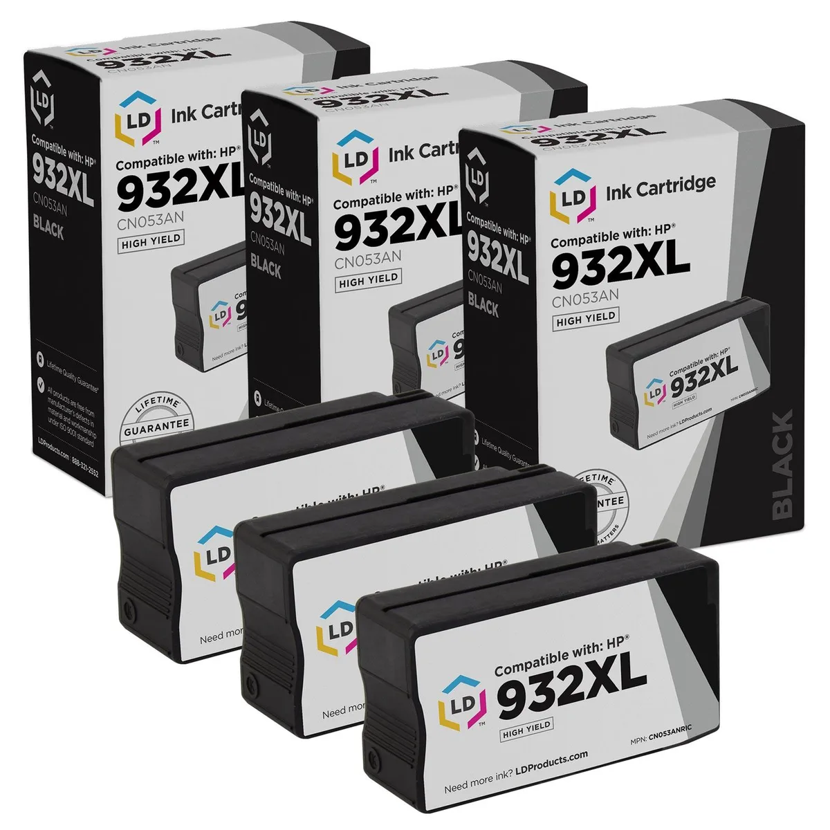 LD Products LD Products Remanufactured HP 932XL CN053AN Black Ink Cartridge 3-Pack — product photo