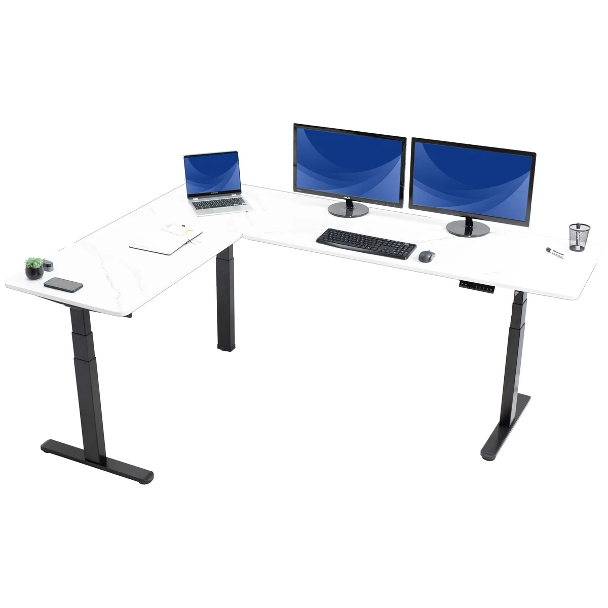 VIVO VIVO Electric Corner Desk 83x60 White Marble Dry Erase Black Frame — product photo