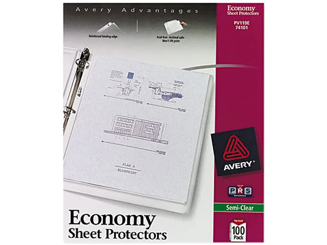 Avery Avery 74101 Top-Load Poly Sheet Protectors, Economy Gauge, Letter, 100/Box — product photo