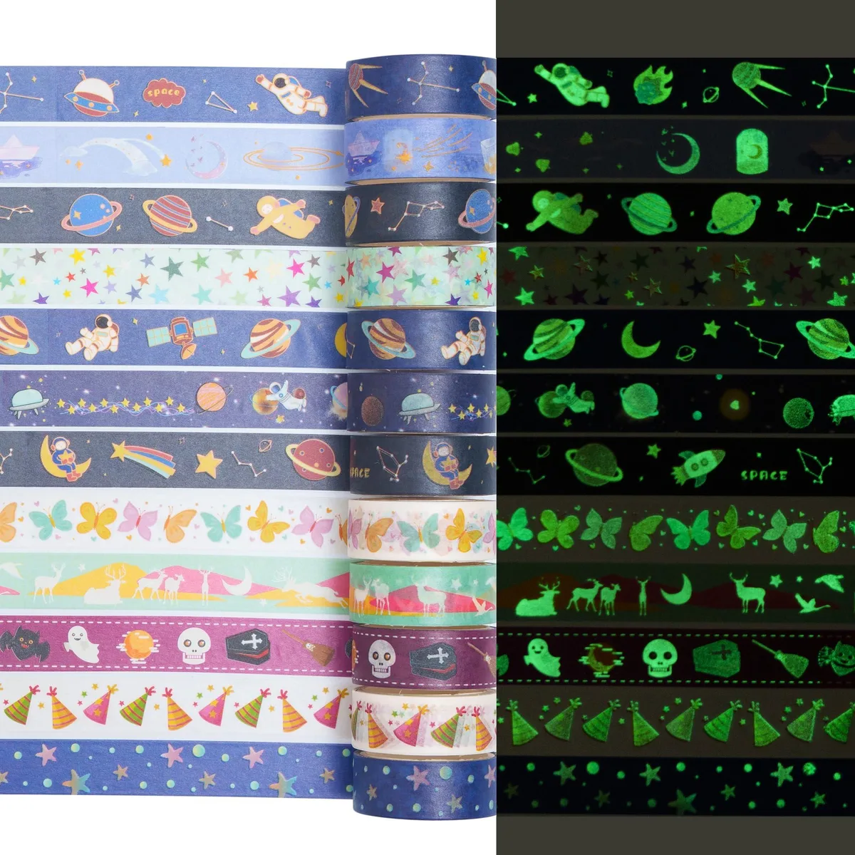 YUBX YUBX Luminous Galaxy Washi Tape 12 Rolls 15mm x 3m — product photo