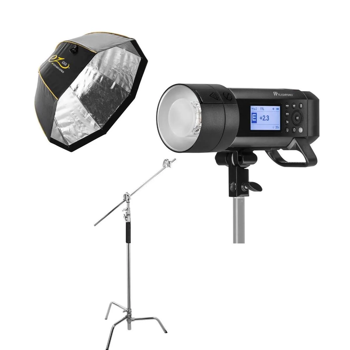 Flashpoint Brand Flashpoint XPLOR 600 PRO TTL Kit with 48in Softbox, 10ft Stand, Grip Arm, Gobo Heads, Baby Pin — product photo
