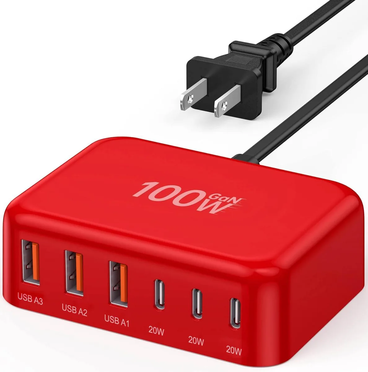  BREEKET HNT-PC606 100W 6 Port USB Charger F-Red 5ft Cord — product photo