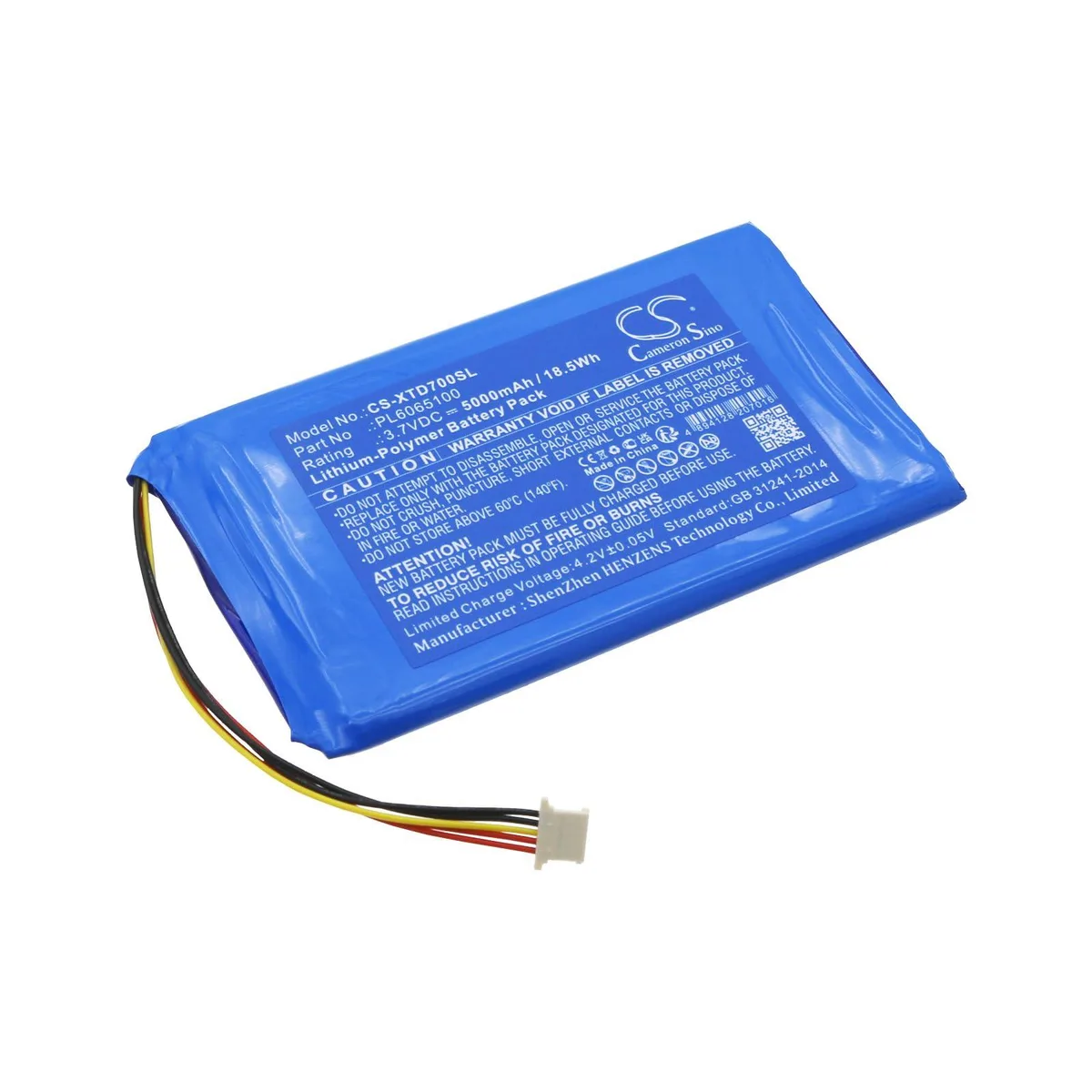 Rectangular lithium-polymer battery pack, black finish, thin profile