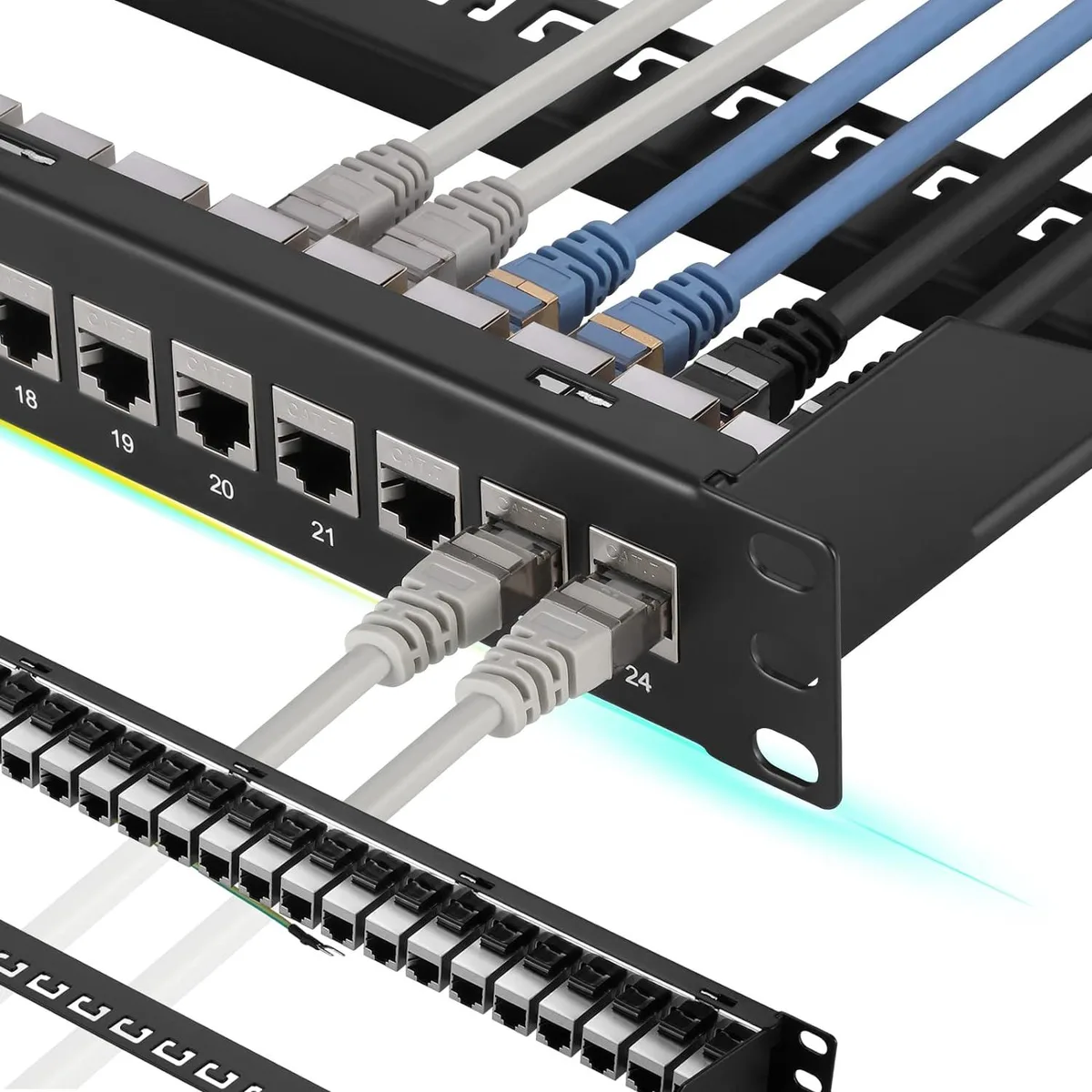 BFKK BFKK 24 Port Cat7 Patch Panel STP Shielded 19-Inch 1U with Removable Back Bar — product photo