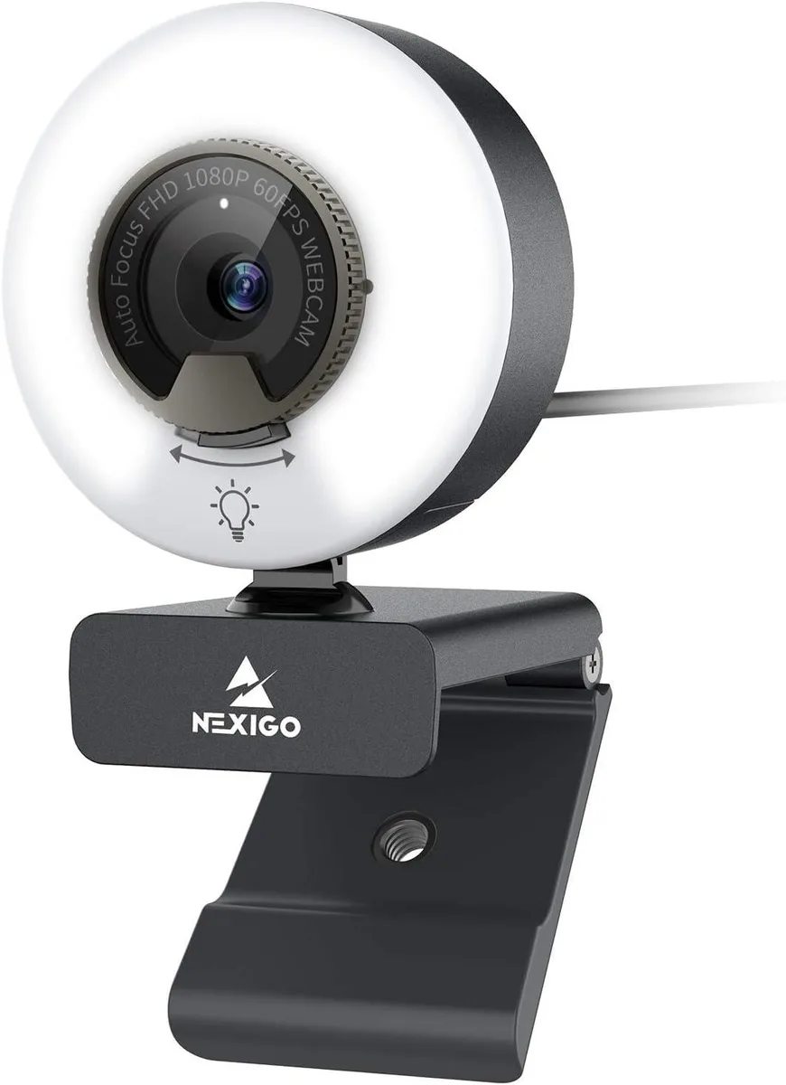 NexiGo N960E 1080p 60fps webcam with ring light — product photo