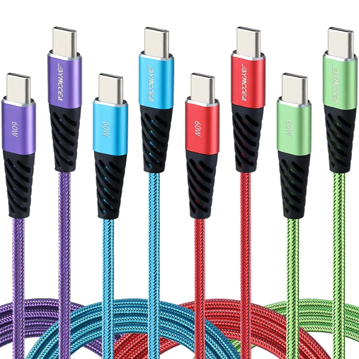 RUOCLRIS RUOCLRIS USB-C to USB-C Cable 4-Pack 10ft 60W Nylon Braided — product photo