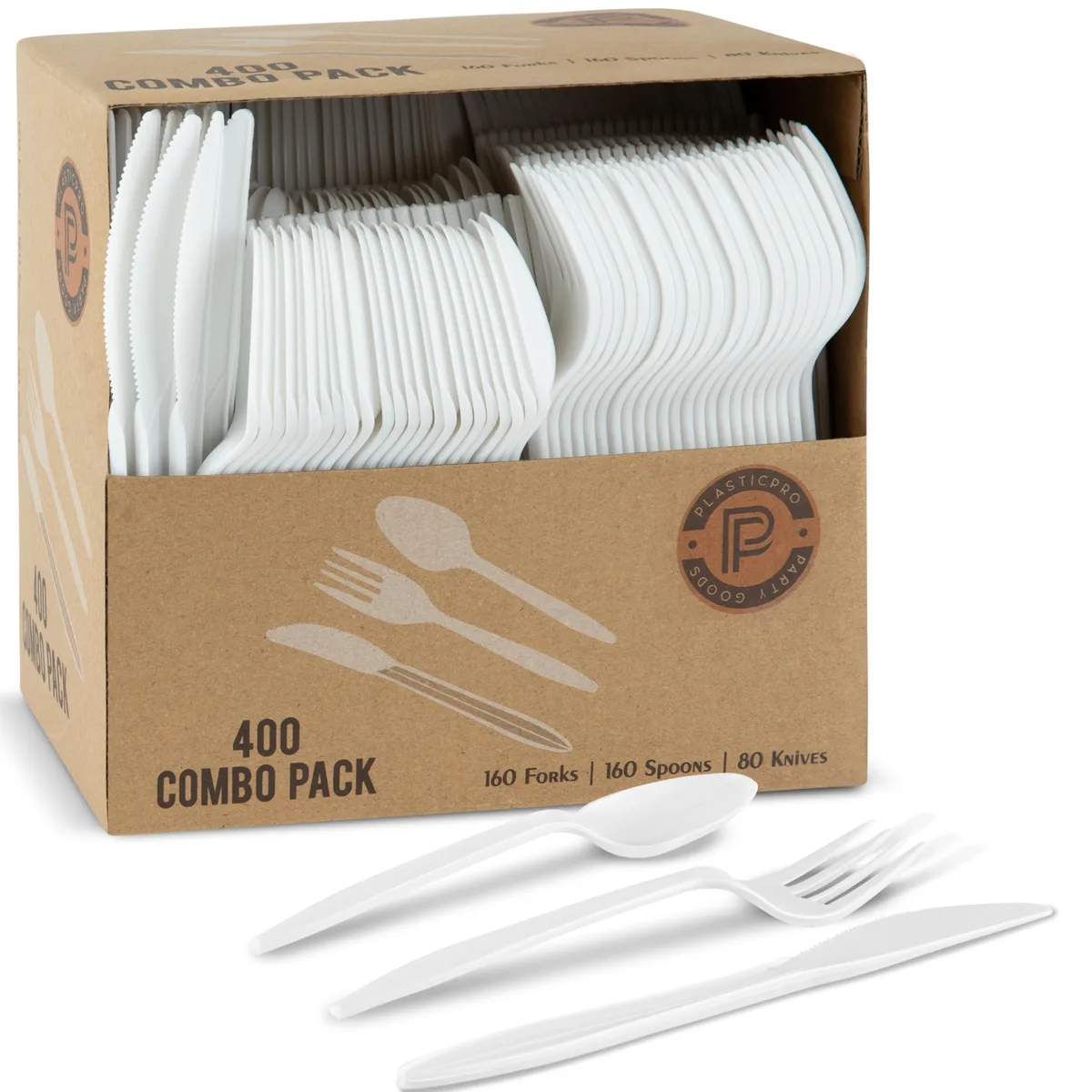Bulk box of 400 black plastic forks spoons knives
