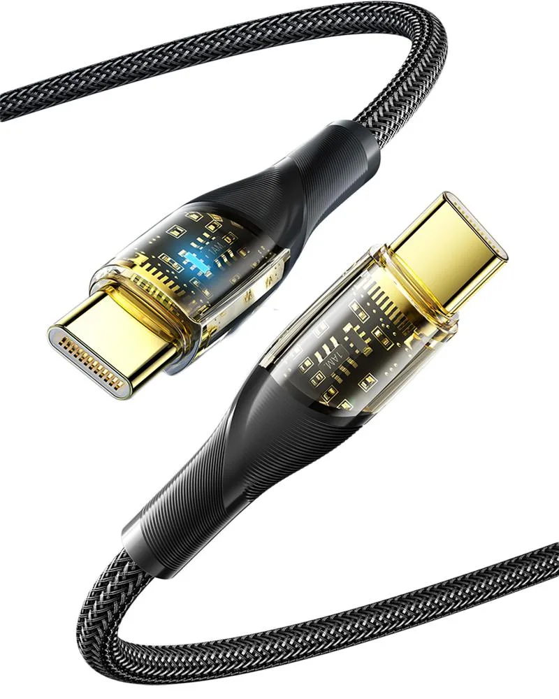 ESTONE ESTONE Essager XJ USB-C Cable 100W PD 5A 3.3ft Transparent Shell Nylon Braided Black — product photo