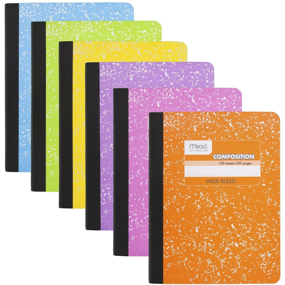 Six wide-ruled composition notebooks, assorted vinyl covers, 7.5 by 9.75 inches