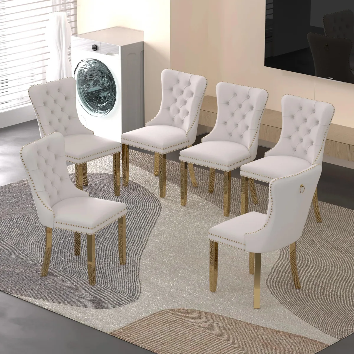 Sumdeal Sumdeal Velvet Dining Chair Set of 6 Beige Gold Legs 24.60 x 19.70 x 37.50 — product photo