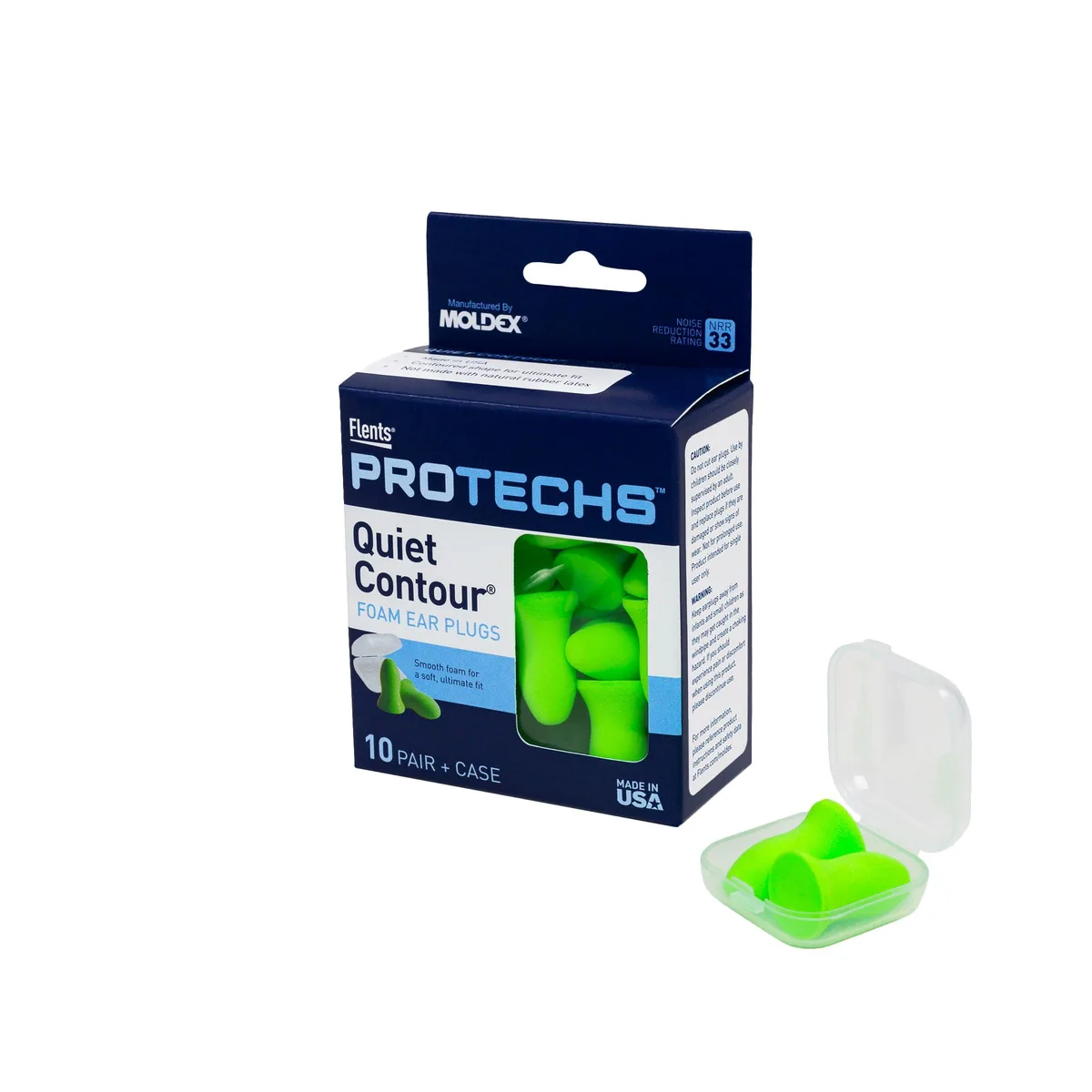 Flents Quiet Contour Foam Ear Plugs 68033AMZ 10 Pair Green NRR 33 dB — product photo