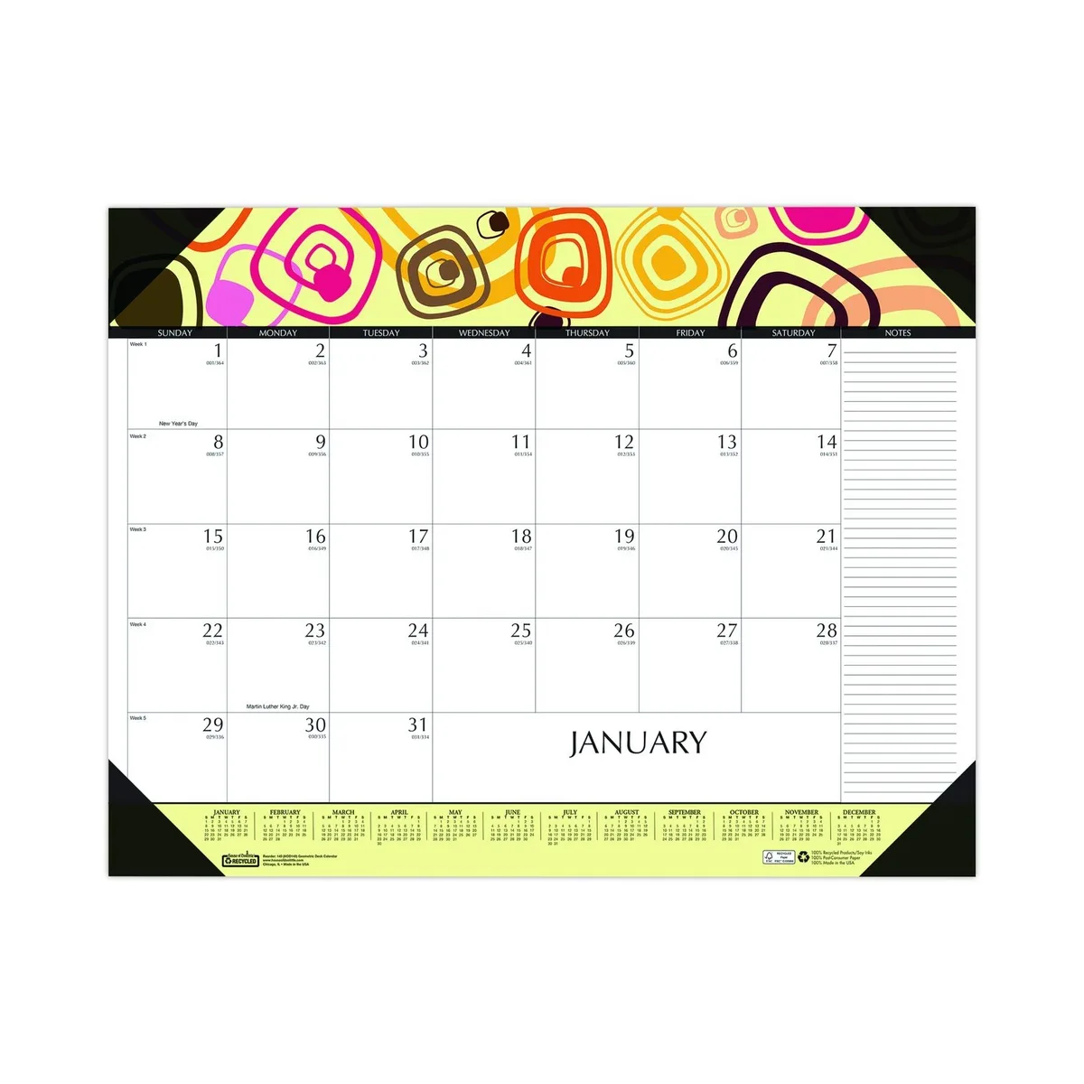 House of Doolittle House of Doolittle Desk Pad Calendar 100% Recycled Geometric 22x17 2026 — product photo