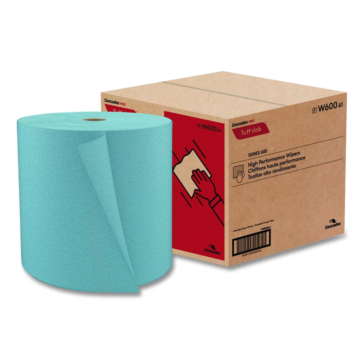 Cascades Cascades W600 Tuff-Job Spunlace Cleaning Towels Blue Jumbo Roll 12 x 13 955 sheets — product photo