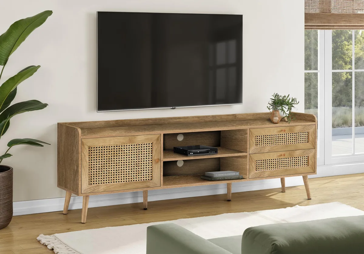tuphen tuphen 72 Inch TV Stand Walnut Laminate Wood Legs Transitional — product photo