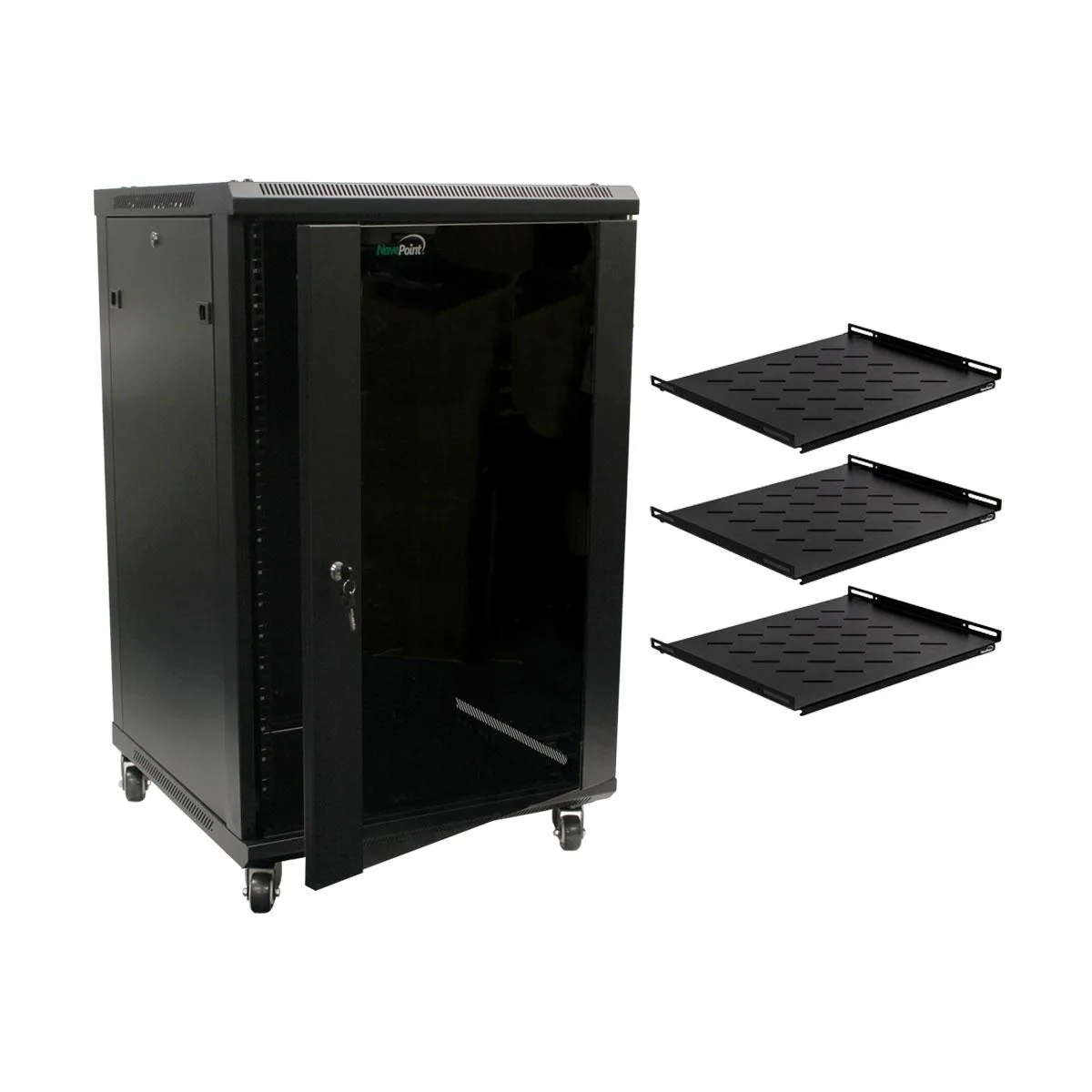 NavePoint NavePoint 18U Server Rack 600mm Depth Casters Shelves Fans — product photo